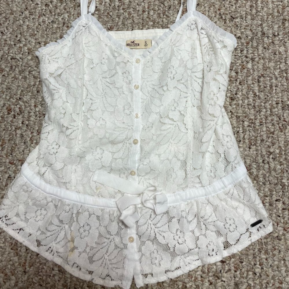 Hollister small white lace tank top